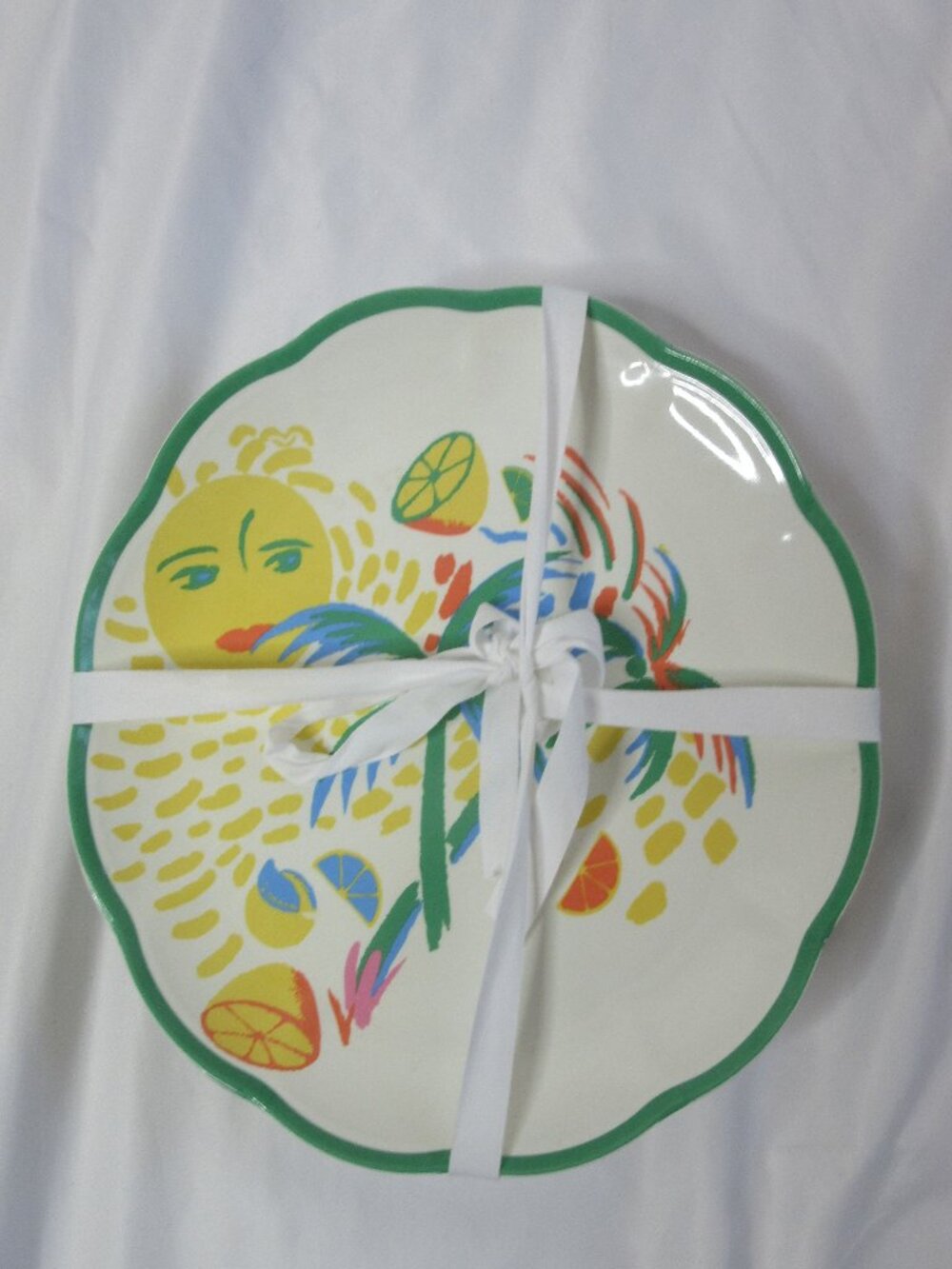 Roller Rabbit 4 Piece Vacation Melamine Salad Plate Set 9" Yellow Green NWOT